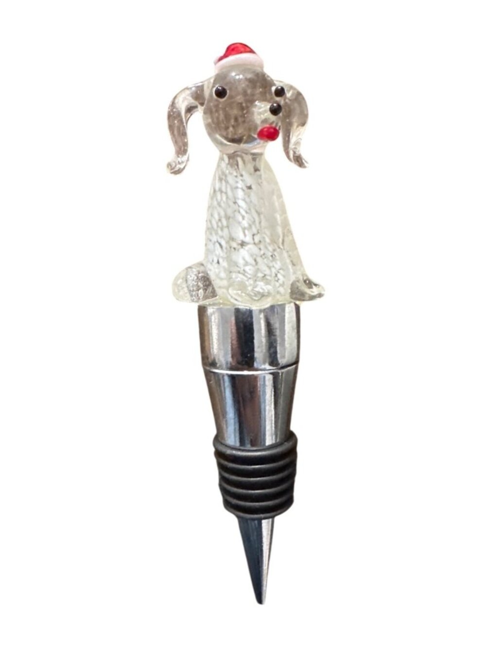 Light-Up Dog Wine Bottle Stopper With Santa Hat Color Changing